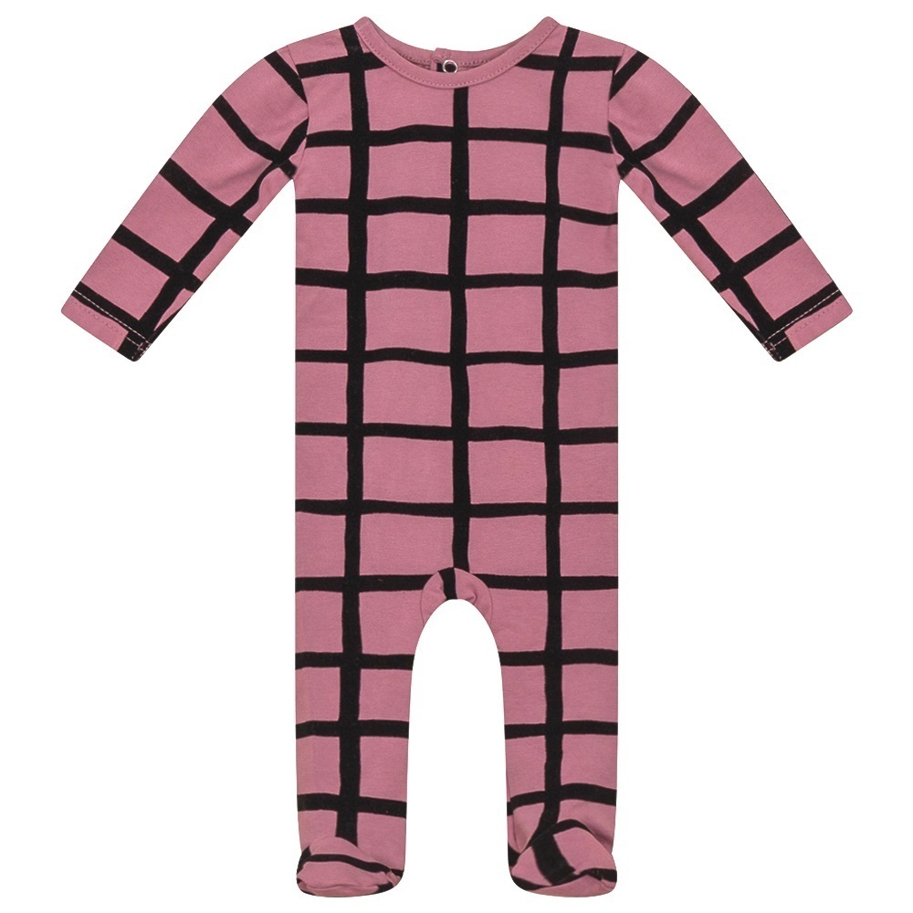 NWOT 365 Mauve pink rose black velvet check squares footie back snap 0/3